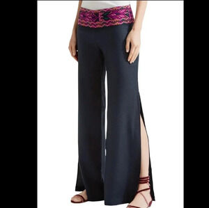 Figue Chanda Blue Silk Embroidered Wide Leg Pants 0